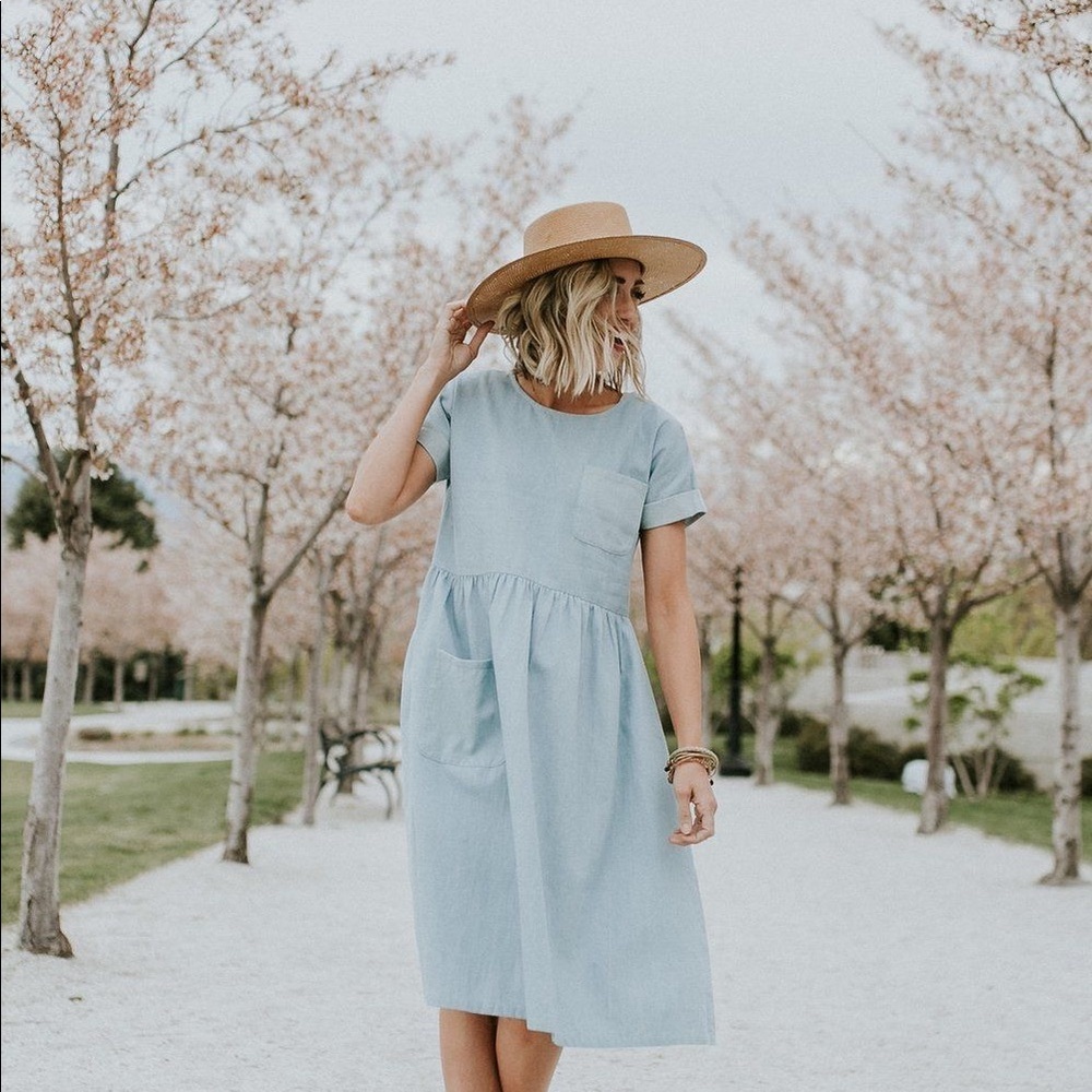Roolee chambray pocket midi dress